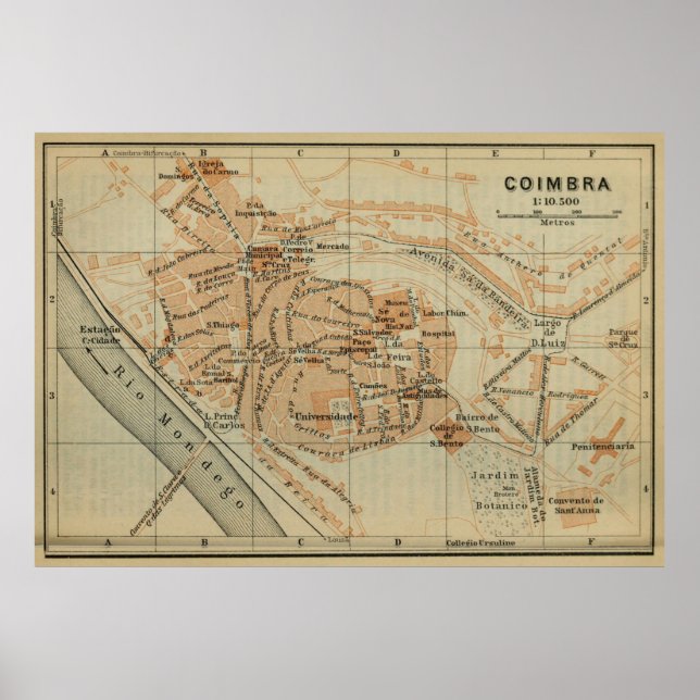 Vintage Coimbra Portugal Karta (1913) Poster (Framsidan)