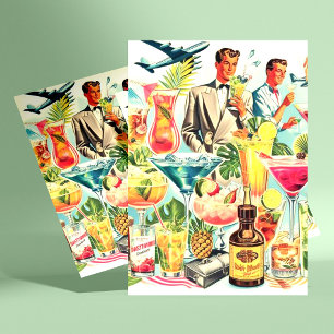 Vintage Coktail Drinks Illustration Vykort