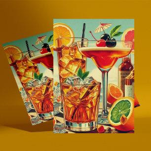 Vintage Coktail-illustration Vykort