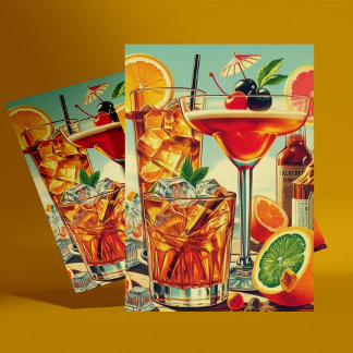 Vintage Coktail-illustration Vykort