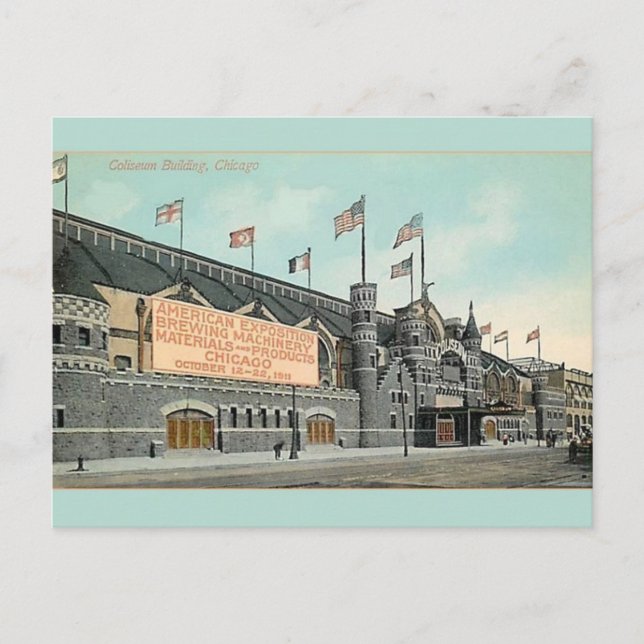 Vintage Coliseum-byggnaden Chicago vykort (Framsida)