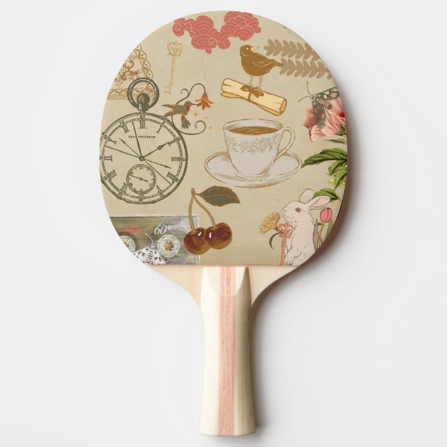 Vintage Collage Art Pingisracket (Framsidan)