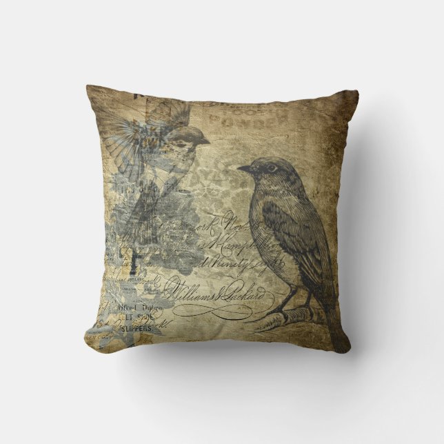 Vintage Collage Birds Kudde (Framsida)