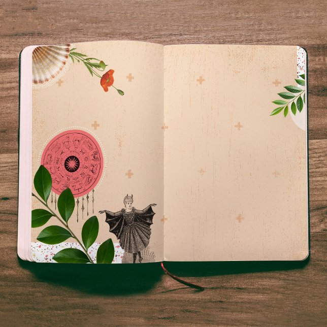 Vintage Collage Decoupage Beige Junk Journal Pappe (Art Junk Journal Printed Paper Sheet in Modern Collage design, leafy, horoscope wheel, terrazzo.)