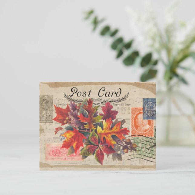 VINTAGE COLLAGE HÖST LÖV POSTCARD VYKORT (Stående Fram)