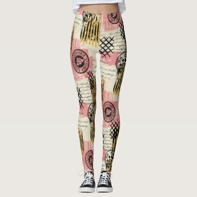 Vintage collage i blandad media - slitpapper leggings (Framsida)