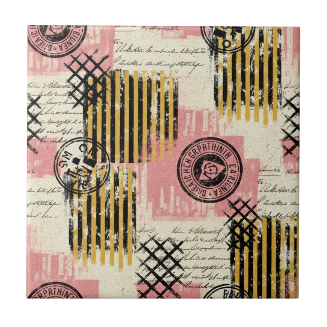 Vintage collage i blandade medier - slitpapper kakelplatta (Framsidan)