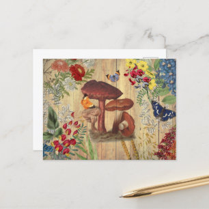 VINTAGE COLLAGE MUSHROOM POSTCARD VYKORT