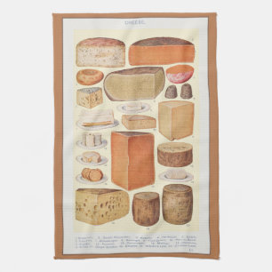 Vintage Collage of Household Cheeses, Beeton, 1923 Kökshandduk