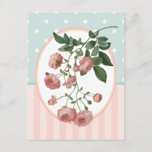 Vintage Collage Rosa ros Botanical Print Vykort