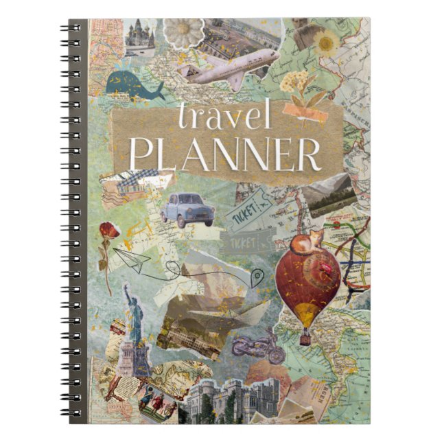 Vintage Collage Travel Planner Anteckningsbok (Framsidan)