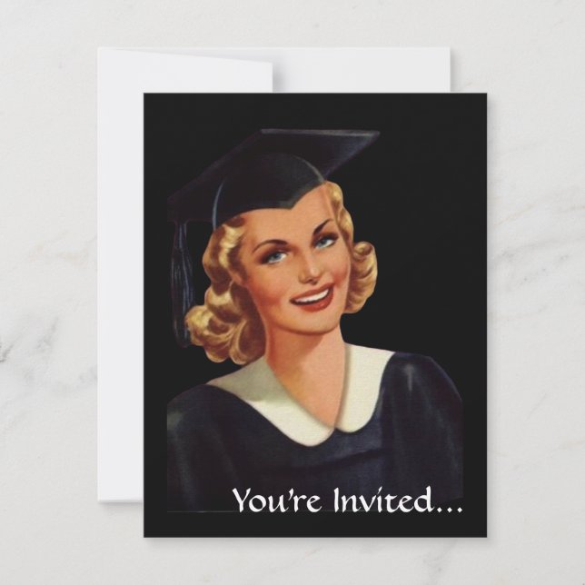 Vintage College Co-Ed Studenten Woman Inbjudningar (Framsida)