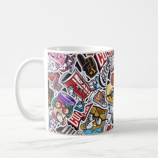 Vintage College färglöst mönster med fläkt Kaffemugg (Vänster)