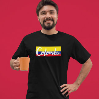 Vintage Colombia-Flagga skriva skript T Shirt