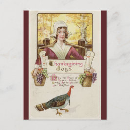 Vintage Colonial Woman och Turkiet Thanksgiving Vykort