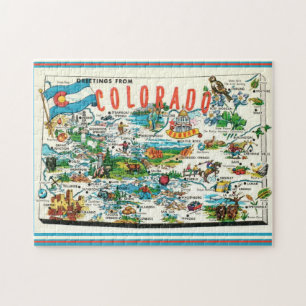 Vintage Colorado Karta vycard Jigszle Puzzle Pussel