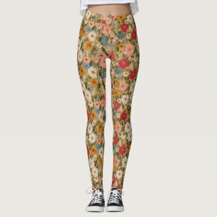 Vintage Colorful Daisy Mönster - Mustard Leggings