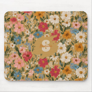 Vintage Colorful Daisy Mönster - Mustard Musmatta