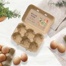 Vintage Colorful Folk Chicken Egg Carton Label