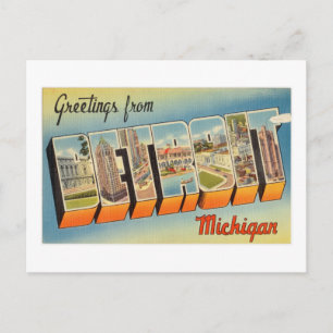 Vintage Colorful Hälsning från Detroit Michigan Vykort