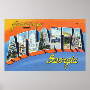 Vintage Colorful Hälsning from Atlanta Georgia Poster