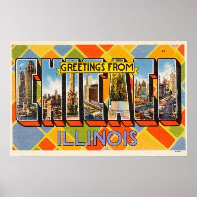 Vintage Colorful Hälsning from Chicago Illinois Poster (Framsidan)