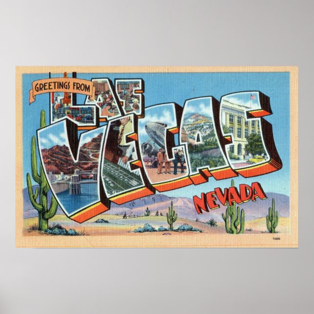 Vintage Colorful Hälsning from Las Vegas Nevada P Poster (Framsidan)
