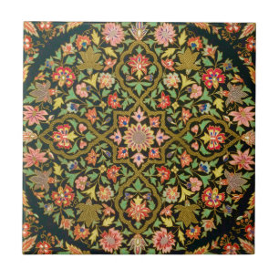 Vintage Colorful Indian Blommigt Embroidery Print Kakelplatta