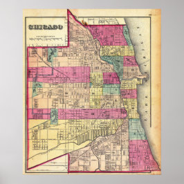 Vintage Colorful Map of Chicago Poster