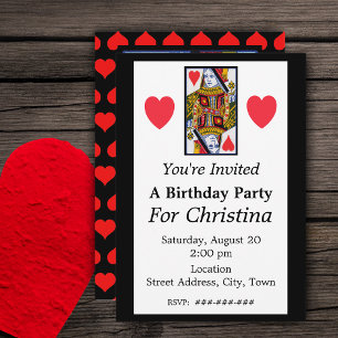 Vintage Colorful Ornate Queen of Hearts Birthday Inbjudningar
