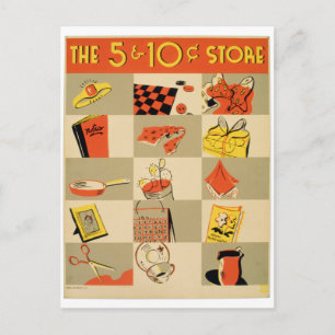 Vintage Colorful Retail 5 och Dime Store WPA Vykort