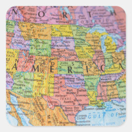 Vintage Colorful USA Map Illustration Fyrkantigt Klistermärke