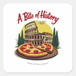 Vintage Colosseum Rom & Neapolitan Pizza Art Fyrkantigt Klistermärke