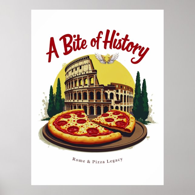Vintage Colosseum Rom & Neapolitan Pizza Art Poster (Framsidan)
