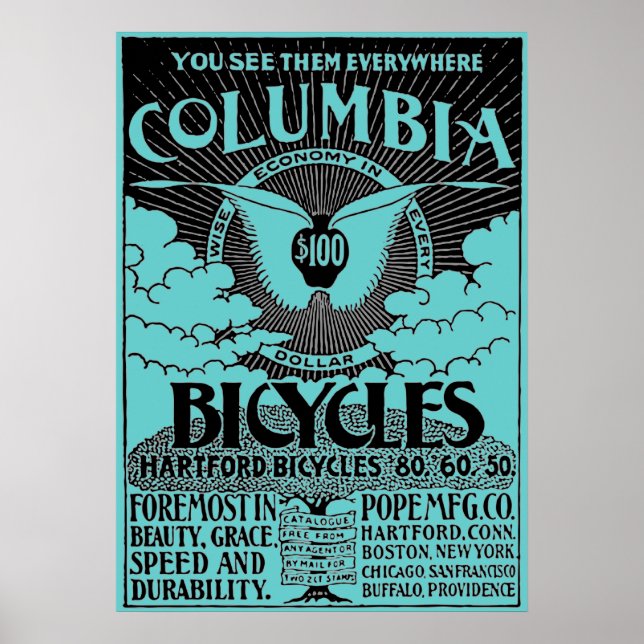 Vintage Columbia Bicycles Advertisement Poster (Framsidan)