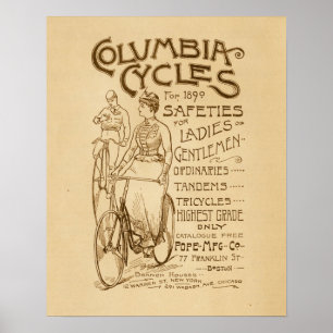 Vintage Columbia Safety Bicycles and Art Poster