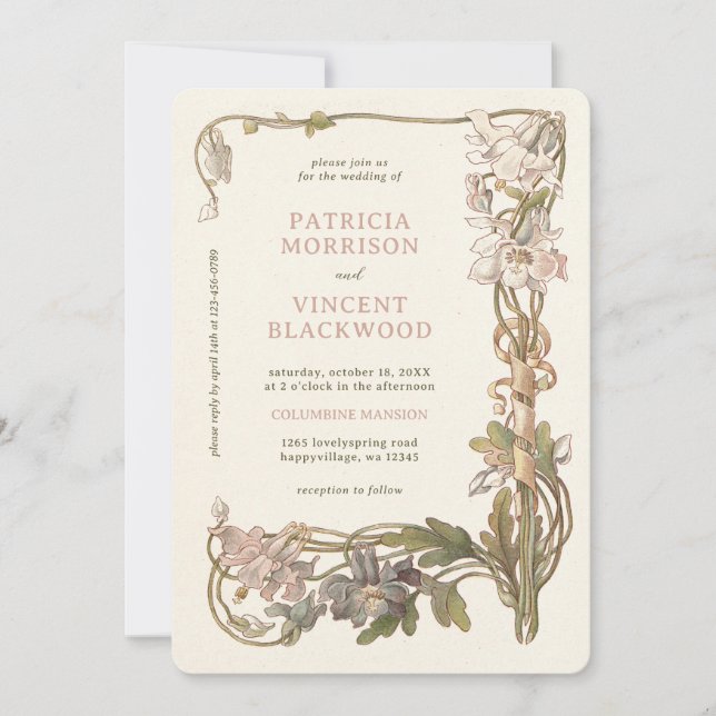 Vintage Columbine Ram bröllopsinbjudan Inbjudningar (Framsida)