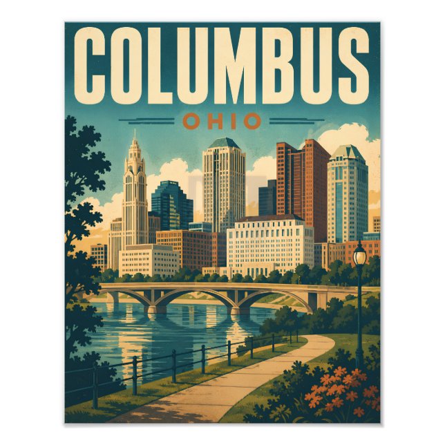 Vintage Columbus Ohio Siluett Fototryck (Framsidan)