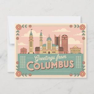 Vintage Columbus vykort   Hälsning från