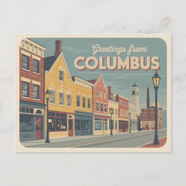 Vintage Columbus vykort | Hälsning från (Framsida)