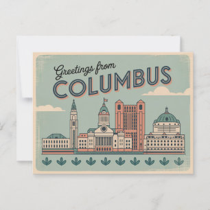 Vintage Columbus vykort Hälsning från