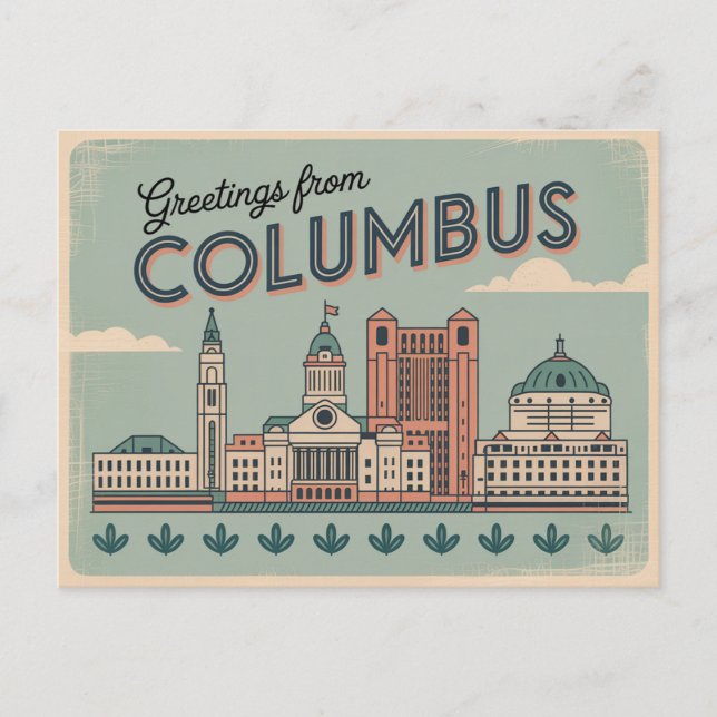 Vintage Columbus vykort | Hälsning från (Framsida)
