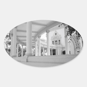 Vintage Columns Architecture Black and White Photo Ovalt Klistermärke