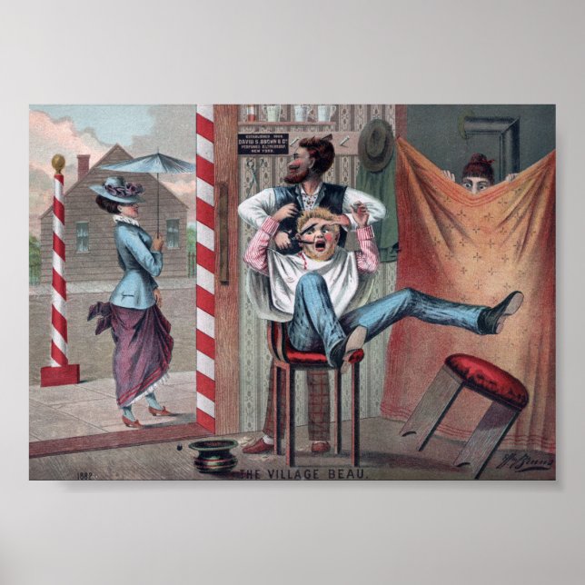 Vintage Comical Barber Shop Illustration Poster (Framsidan)