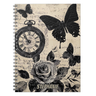 Vintage Compass & Butterfly - Rustic Papper (3) Anteckningsbok