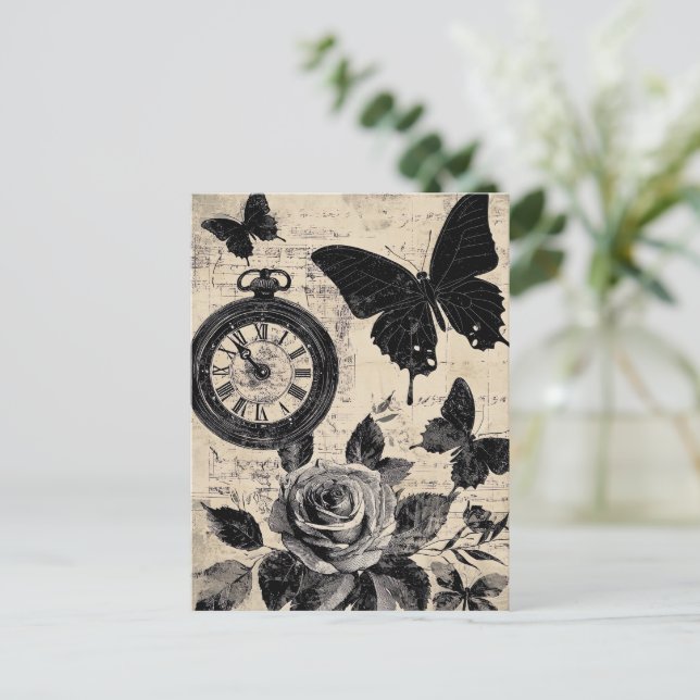Vintage Compass & Butterfly - Rustic Papper (3) Vykort (Stående Fram)
