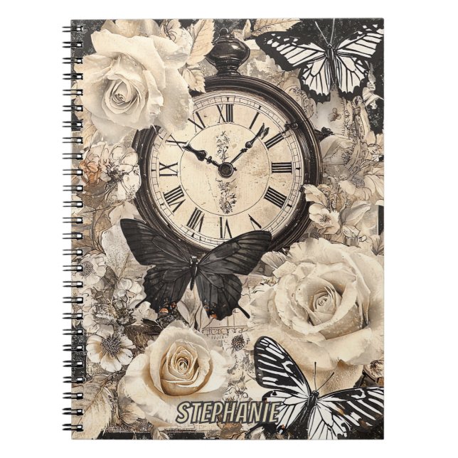 Vintage Compass & Butterfly - Rustic Papper (4) Anteckningsbok (Framsidan)