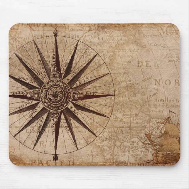 Vintage Compass Nautical Karta Musmatta (Framsidan)