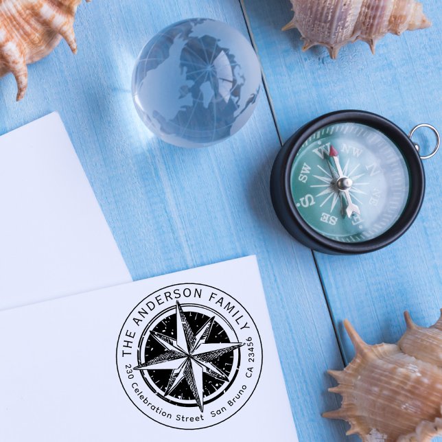 Vintage Compass Round Family Namn & Returadress Självfärgande Stämpel (Skapare uppladdad)
