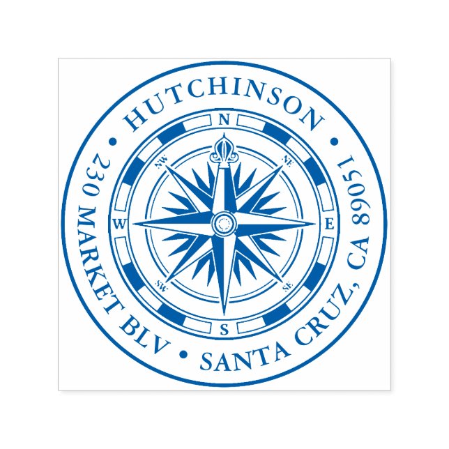 Vintage Compass Round Nautical Returadress Självfärgande Stämpel (Design)